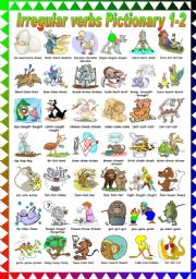 English Worksheet: FUNNY IRREGULAR VERBS PICTIONARY (1-2) B&W VERSION INCLUDED