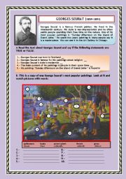English Worksheet: PLACE PREPOSITIONS; SEURAT AND THE SIMPSONS (3 PAGES)
