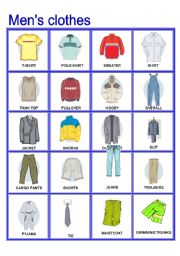 English Worksheet: Mens Clothes Pictionary (Part B)