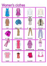 English Worksheet: Womens Clothes Pictionary (Part B)