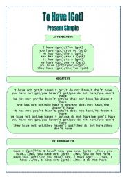 English worksheet: To Have (got)-Course