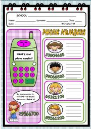 English Worksheet: WHATS YOUR PHONE NUMBER?