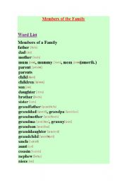 English worksheet: Members of the Family