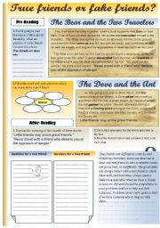 English Worksheet: AESOPS FABLES - TRUE FRIENDS OR FAKE FRIENDS?reading comprehension for upper-intermediate and advanced students