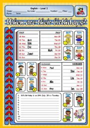 English Worksheet: WHEN ARE THEIR BIRTHDAYS?