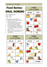 Practice of Food Vocabulary: Oral Domino for 3 players (1 of 4)