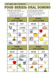 English Worksheet: Practice of Food Vocabulary: Oral Domino for 4 players (1 of 4)