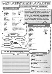 English Worksheet: MY PERSONAL PROFILE! - writing and speaking about yourself (for adult students)