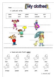 English Worksheet: clothes and colors