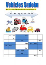 English Worksheet: Vehicles Sudoku