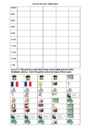 English Worksheet: school timetable reading activity