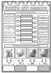 English Worksheet: months and seasons B/W