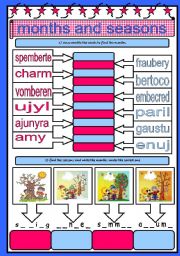 English Worksheet: months and seasons (coloured)