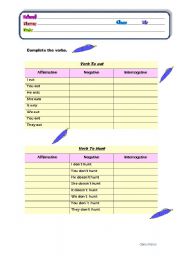 English worksheet: To do ( affirmative, negative and interrogative )