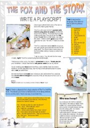 English Worksheet: The Fox and the Stork (Aesop Fable+Short Playscript)