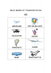 English worksheet: Basic Modes Of Transportation Chart (AIR)