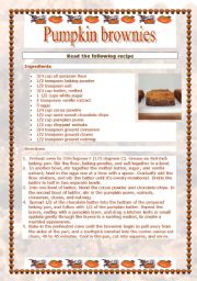 English Worksheet: Pumpkin brownie (4 pages - with answer key)