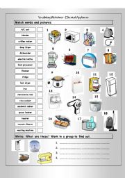 Vocabulary Matching Worksheet - HOME APPLIANCES