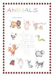 English Worksheet: ANIMALS PUZZLE -WITH ANSWER KEY