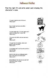 English worksheet: halloween riddles