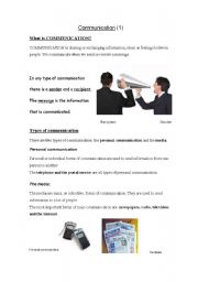 English Worksheet: Communication: definition, types and activity