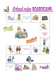 English Worksheet: School rules board game