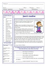 English Worksheet: Routines - Text and questions (15.11.09)