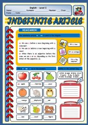 English Worksheet: INDEFINITE ARTICLE