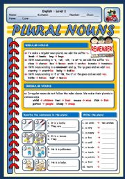 English Worksheet: PLURAL NOUNS (regular and irregular)