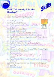 English Worksheet: Why I like Mondays (3 pages) -  reading -  role play