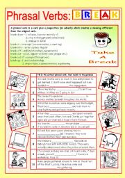 English Worksheet: Phrasal verbs (8/10): BREAK