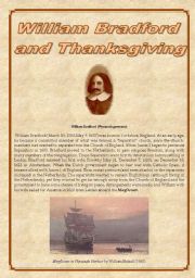 English Worksheet: William BRADFORD & THANKSGIVING - reading and activities - 4 pages