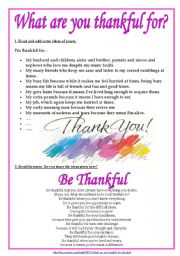 English Worksheet: What are you thankful for?