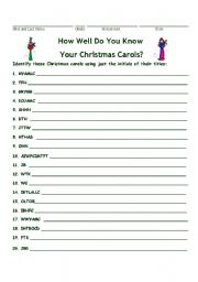 English Worksheet: Christmas:  How Well Do You Know Your Christmas Carols?