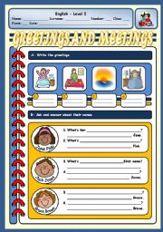 English Worksheet: GREETINGS AND NAMES/SURNAMES