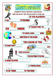 English Worksheet: Idiomatic expressions - NUMBERS - 