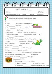 English Worksheet: english work - verb to be