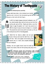 English Worksheet: The history of toothpaste - 2 pages + key