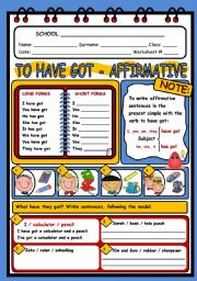 English Worksheet: TO HAVE GOT - AFFIRMATIVE