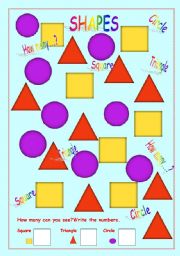 English Worksheet: How many triangles,squares and circles ?