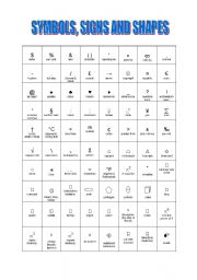 English Worksheet: symbols, signs and shapes