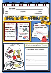 English Worksheet: THERE TO BE - AFFIRMATIVE