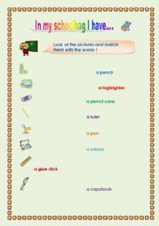 English worksheet: in my schoolbag