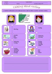 Talking about daily routine worksheet to help our students practise on using both frequency adverbs and expressions like once, twice, three times...