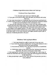 English Worksheet: Christmas Superstitions reading comprehension and fill in 