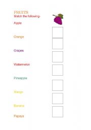 English Worksheet: fruits