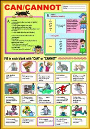 English Worksheet: Can/can not