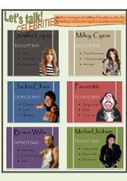 English Worksheet: Taboo cards: Celebrities 