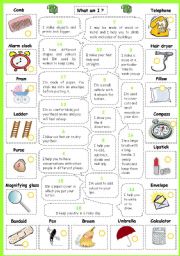 English Worksheet: What am I? (with objects)