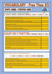 English Worksheet: VOCABULARY: SPORTS, CINEMA, LITERATURE, MUSIC (2/3)